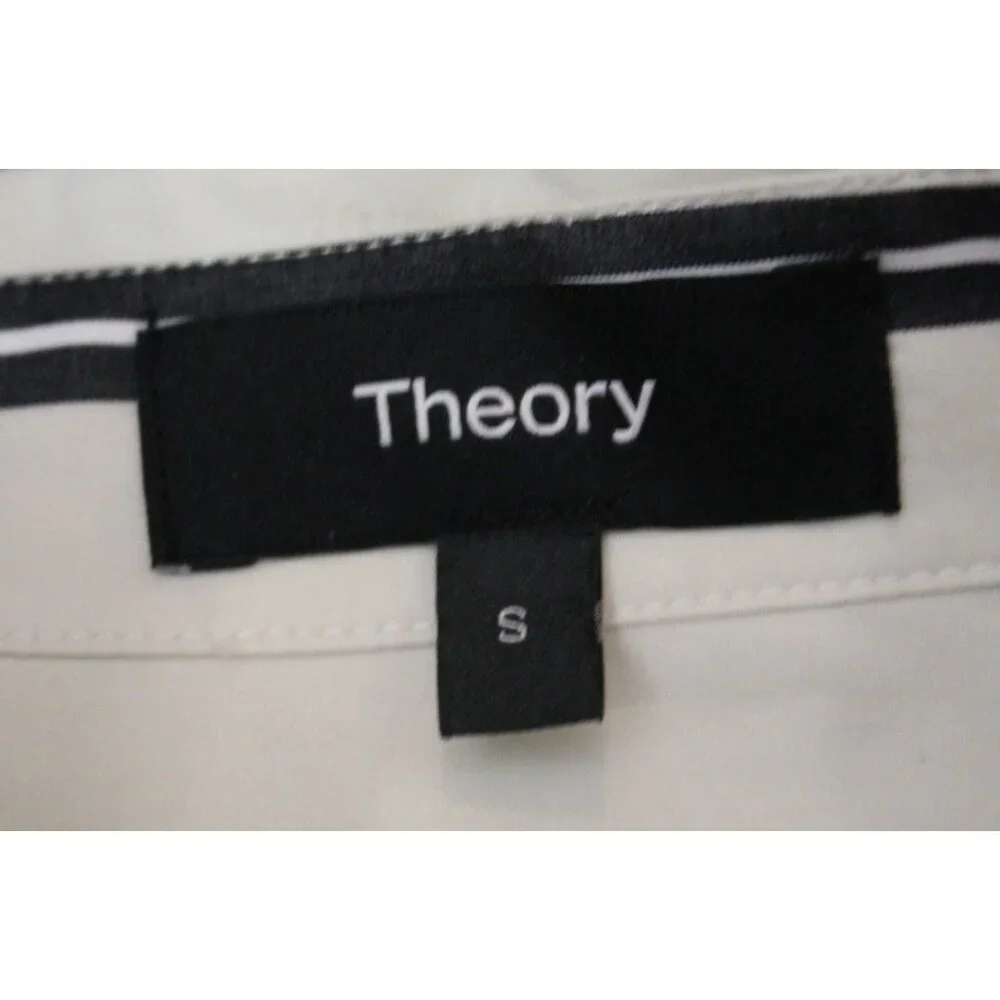 Theory Ventura Off White/Black Vertical Striped Long Sleeve Shirt Size Small - Picture 3 of 5